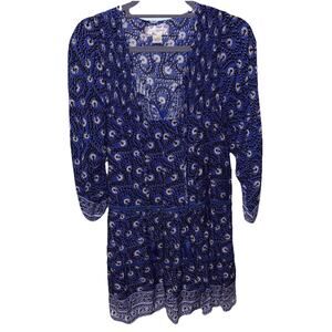 BOG Collective Blue & White Floral Tassel Tunic Mini Dress Size Small